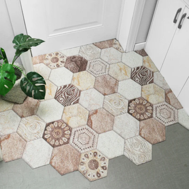 

Cut Door Mat Carpet Home Hallway Entrance Foot Floor New Beautiful Doormat Plaid PVC Silk Loop Material Dust Removal Mat Carpet