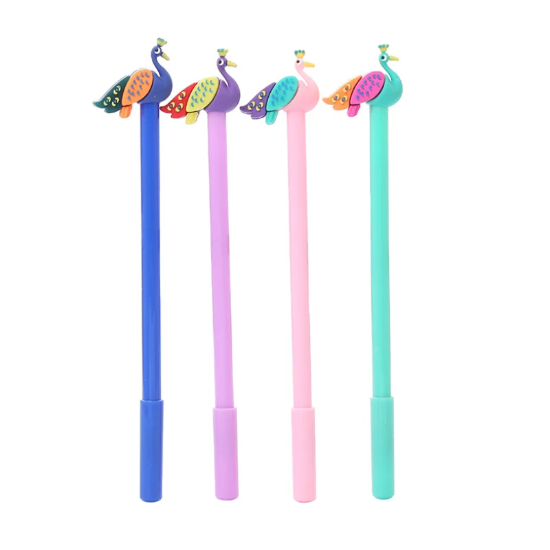 4 pcs/lot Peacock Gel Pen Black Ink Signing Pen Promotional Stationery High Quality Office School Supplies Cute Pen