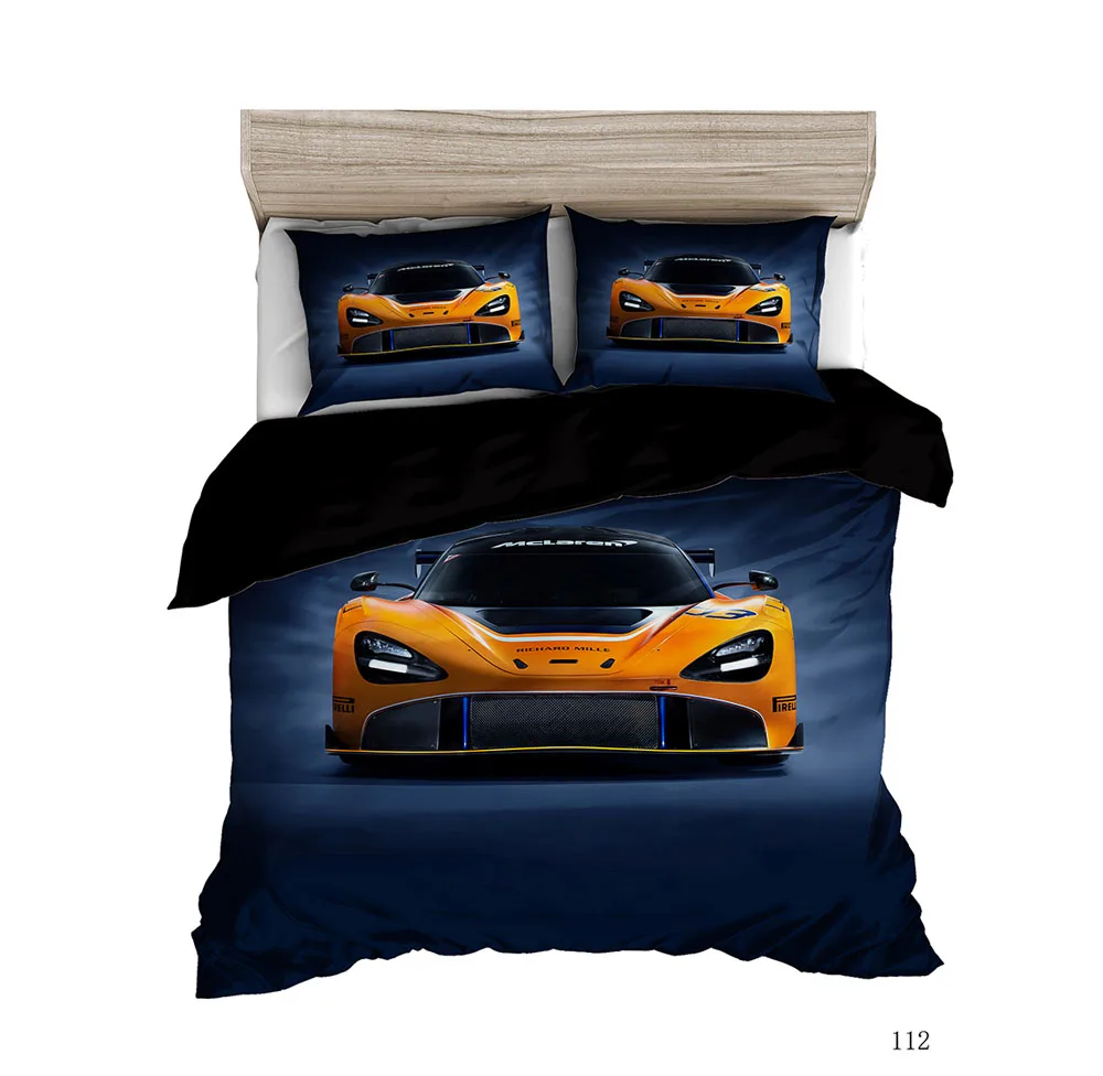 UK Standard Size 100% Cotton 3D Photo Moto Sport Car Bedding Set Duvet Cover 