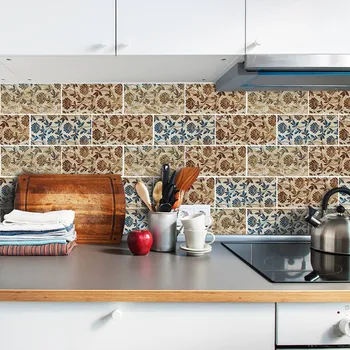 

27PCS European Style Retro Pattern Tile Stickers PVC Kitchen Backsplash Waterproof Wall Stickers Home Decor Self-adhesive
