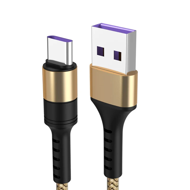 Золотой USB кабель 5A супер зарядка 5А быстрая зарядка нейлон type C USB кабель для зарядного устройства провод шнур для huawei P20 P30 mate 20 Honor 10 V10 - Цвет: Золотой