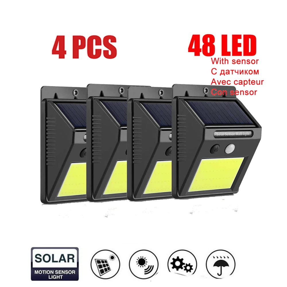 

1-4PCS LED Solar Rechargeable Garden light PIR Motion Sensor Lawn Lamp Night Security Wall Light Outdoor Yard Fence Emergency Li
