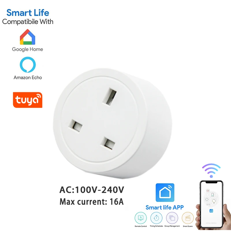 Смарт WI FI разъем Tuya app управление Поддержка Alexa Голосовое Великобритании стандартный 110V 240V домашний