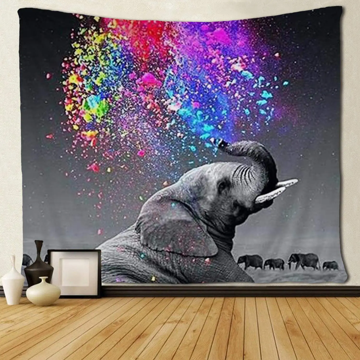 

Funny Animal Wall Tapestry Elephant Rainbow Colorful Art Hippie Wall Hanging