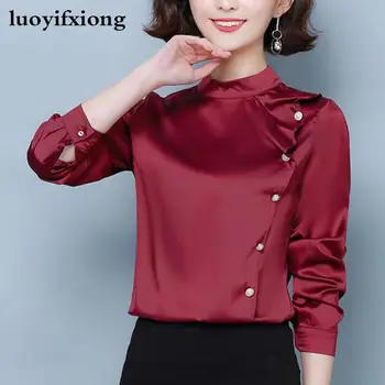 

Women Blouses Long Sleeve Stand Collar Fashion Ruffles Button Chiffon Blouse Women Shirts Officw Work Ladies Tops Camisas Mujer
