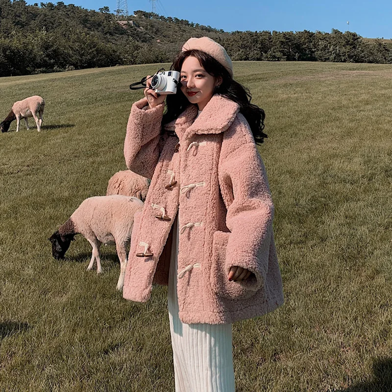 

2019 Winter New Style Winter Toggle Lambs Wool Coat Fur Lambs Wool Coat Women's Winter
