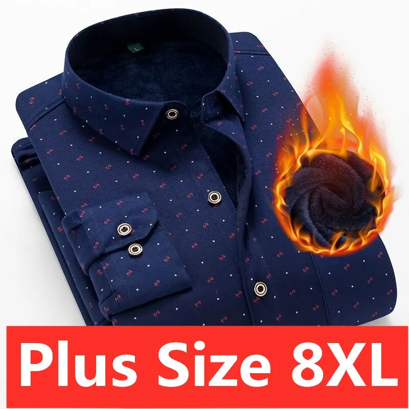 Зимняя рубашка размера плюс 8XL из плотного бархата мужская повседневная