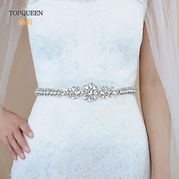 

TOPQUEEN S258-a 45cm Diy crystal applique women belt ribbon strap rhinestone belt crystal beaded belts for dresses silver belt