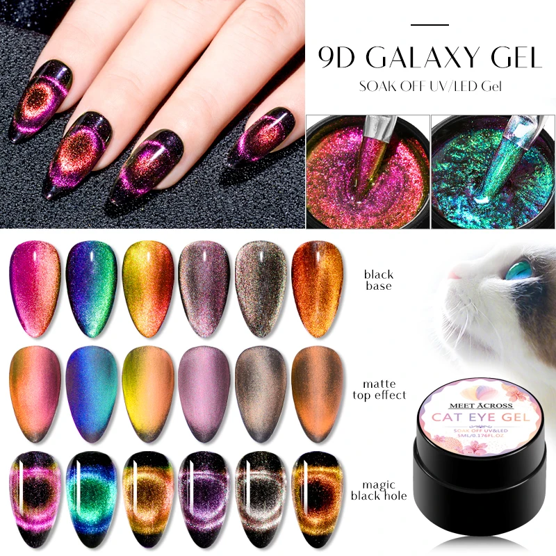

MEET ACROSS 9D Galaxy Magnetic Gel Nail Polish Long Lasting Varnish 5ml Shining Cat Eye Nail Art Gel Soak Off UV LED Gel Varnish