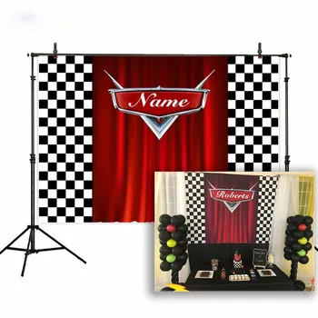 

Red Curtain Racing Theme Background for Photo Studio Birthday Black and White Photography Backdrop Prop