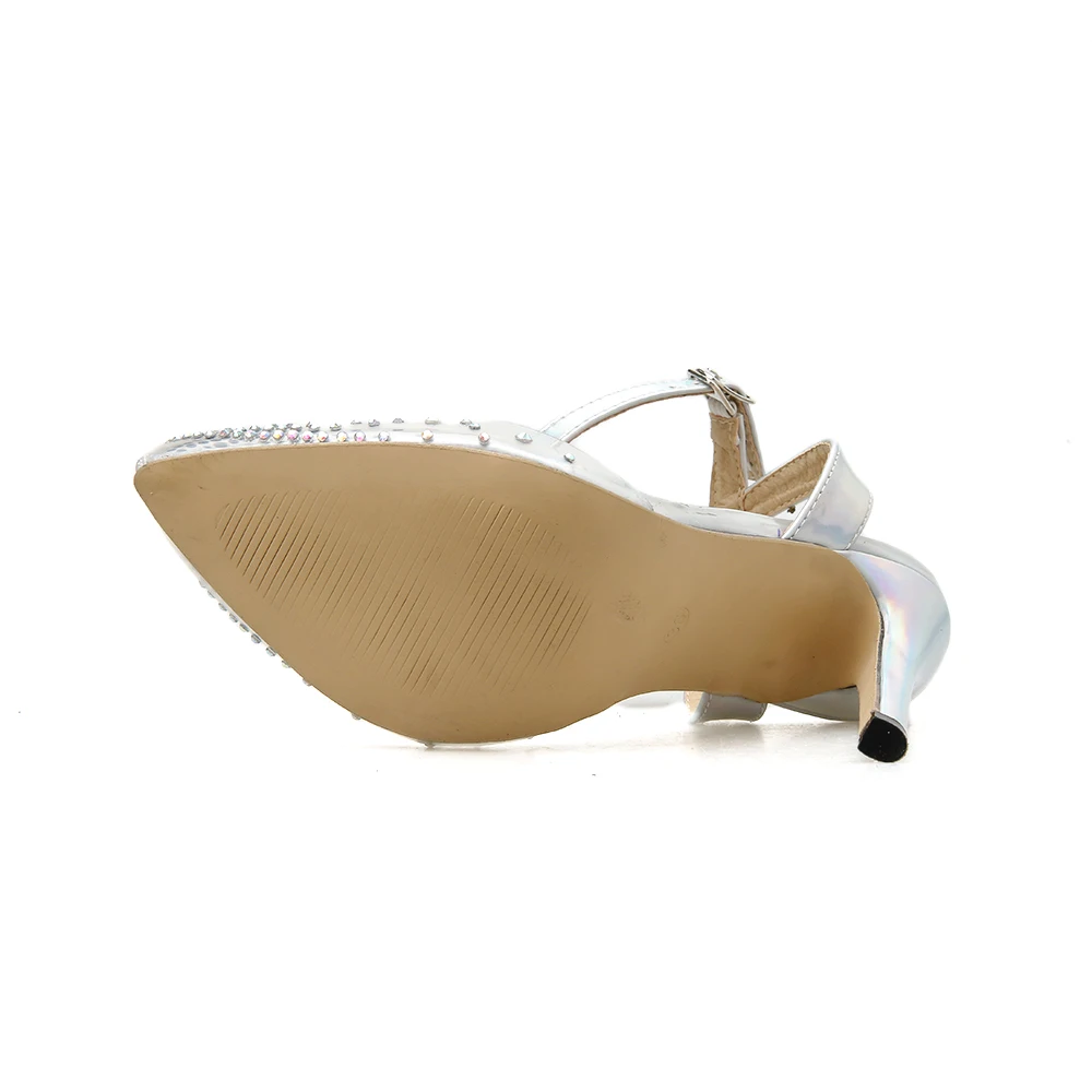 Большие размеры 35-42; Серебристые прозрачные босоножки-лодочки из ПВХ; элегантные туфли на высоком каблуке с острым носком со стразами; туфли-лодочки с ремешком на пятке со стразами