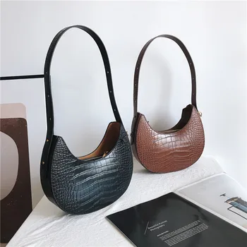 

Fashion Genuine Leather Womens Shoulder Bags 2020 New Crocodile pattern Semicircle Ladies Hand Bags Vintage Ladies Crossbody Bag