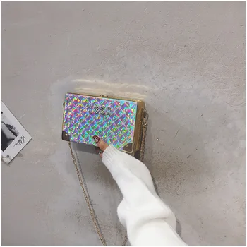 

Laser Box Square Bag Women Fashion Small Chain Shoulder Bag Flower Lock Clutch Bag Female Small Laser Crossbody Bag
