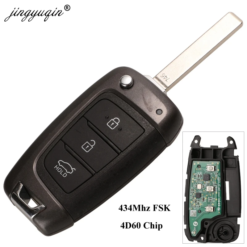 Jingyuqin 434 МГц 4D60 чип дистанционного брелока для HYUNDAI Tucson Elantra Accent Solaris Kona Verna 3 кнопки