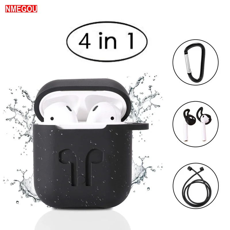 

4 In 1 Waterproof Earphone Silicone Case Protective Cover Wire Eartips Strap for Apple Airpods Air Pod Headphone Set Accessories