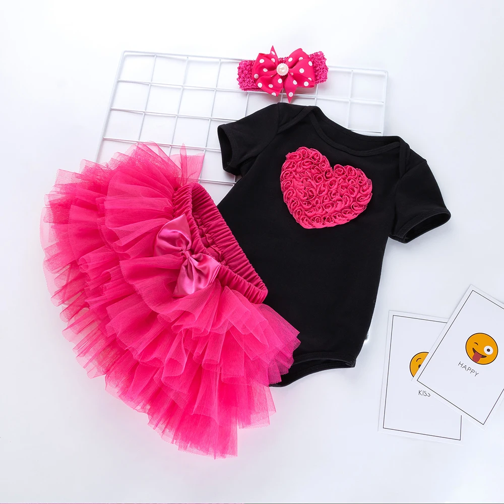 3Pcs Tutu Kids Newborn Romper Clothing Sets headband short-sleeved romper six-layer gauze dress bodysuit 0-2T Tutu Baby Clothes