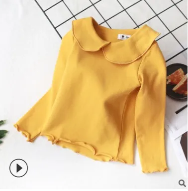 yellow Новые Осенние футболки для девочек топы с длинными рукавами для девочек, футболки с воротником «Питер Пэн» для маленьких девочек детская одежда BC730 - Цвет: yellow