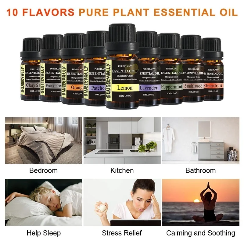 

10pcs 10ml Essential Oil 100% Pure Natural Premium Aromatherapy Fragrance Aroma Humidifier Body Relaxing Essential Oils