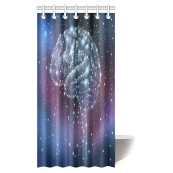 

Human Brain Intelligence Shower Curtain, a Human Brain Shape Made of Stars and Planets in a Space Fabric Bathroom Decor Set with