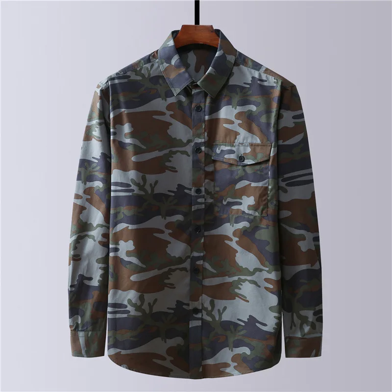 

Plus Fat plus Size Men Camouflage Breathable Season Long Sleeve Shirt Male Loose Leisure Fat Top