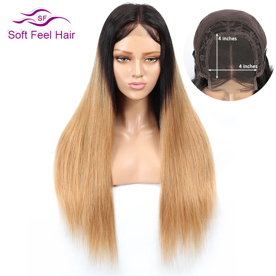 

Soft Feel Hair 4*4 Ombre Blonde Lace Closure Wig 1B/27 Human Hair Closure Wigs For Black Women Remy Brazilian Wig Middle Part