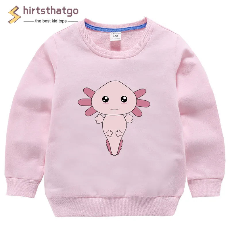 Забавные толстовки Axolotl Friend для мальчиков и девочек, детская осенне-зимняя одежда для малышей, детский пуловер, топы черного цвета, подарок в пятницу - Цвет: T127B-pink