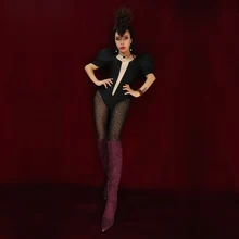 Одежда для бара, ночного клуба, певицы, диджея, танцевальный наряд, сексуальные черные блестящие бриллиантовые носки, боди, сценический костюм из двух частей DL5115