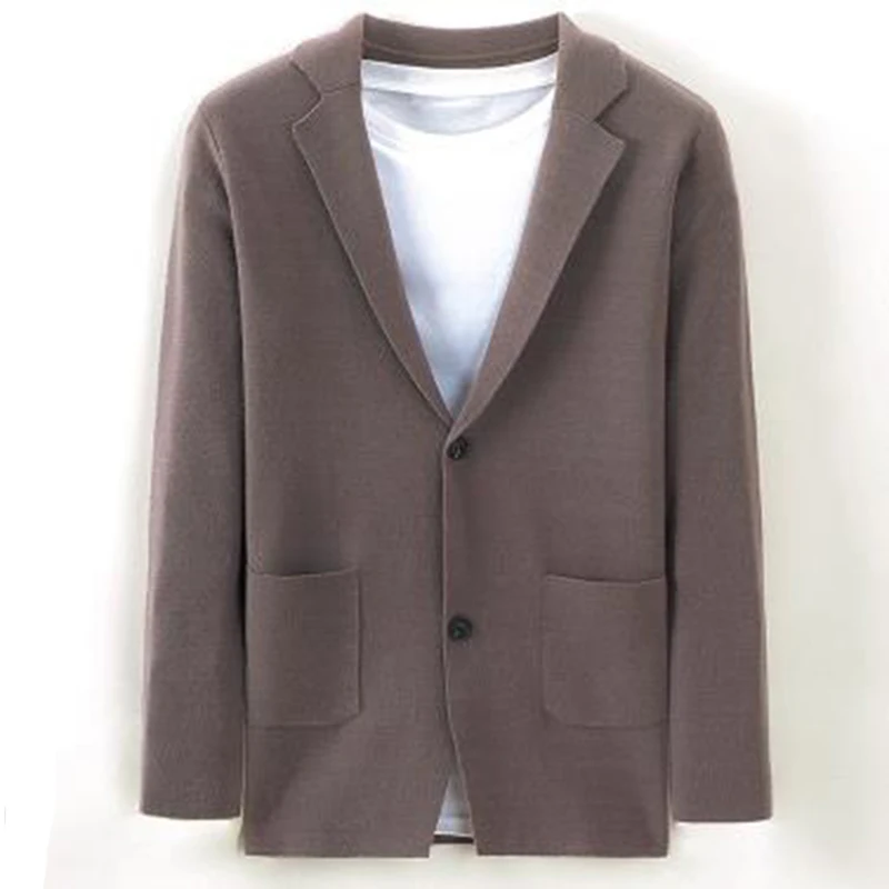 New Suit Hot Men Knitted Coat Casual Fashion Autumn Mens Cardigan Jacket Solid Blazer Outwear Male Clothing Casaco Masculino