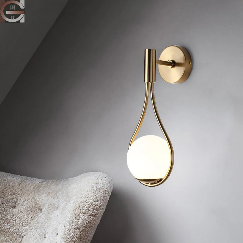 

AC 220V 110V hot sale Nordic design LED golden G9 bedside wall lamp interior lighting decorative glass wall lamp