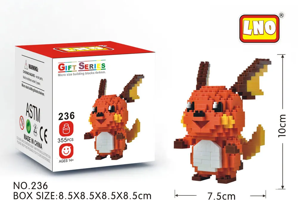 LNO микро блоки фигурки каваи 3D пикачу японского аниме мультфильм пластиковые строительные кирпичи игра DIY модель обучающие игрушки - Цвет: 236 with box