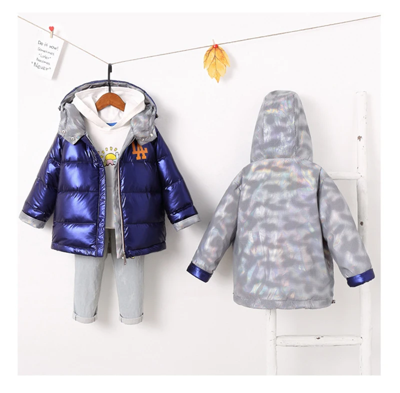 2020 Winter White duck down Warm Long Cotton Jacket Boys and girls children fashion hooded Down cotton coat wear on both sides