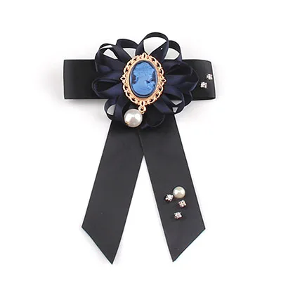 dark blue SUQI Винтаж ткани с бантом в форме цветка и жемчугом стразы броши для Для женщин галстук шпильки вечерние ленты брошь ювелирные изделия Костюмы аксессуары Подарки - Окраска металла: dark blue