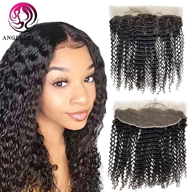 Lowered Closure Human-Hair Lace-Frontal Kinky Angelbella Brazilian Curly 13x4 16inch Ear-To-Ear pjGEjXZ0q