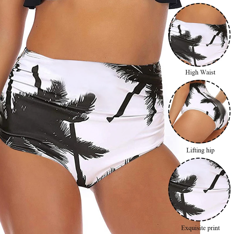 Solid High Waist Bikini Bottom Push Up Elastic Thong Shorts Women Swimming Trunks Beach Hip Swimsuit Bathing Plus Size