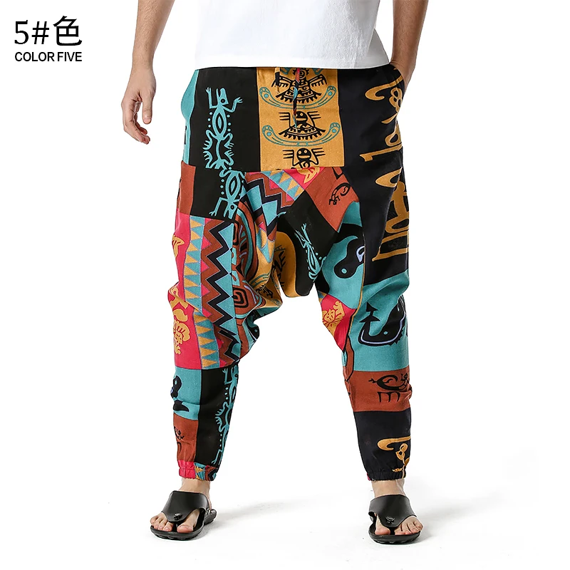 Harem Pants Mens Hippy Hippe Trousers Cotton Bohemian Vintage Yoga Ethnic Print Patchwork Harem Pants Om Patch Pants jersey harem pants