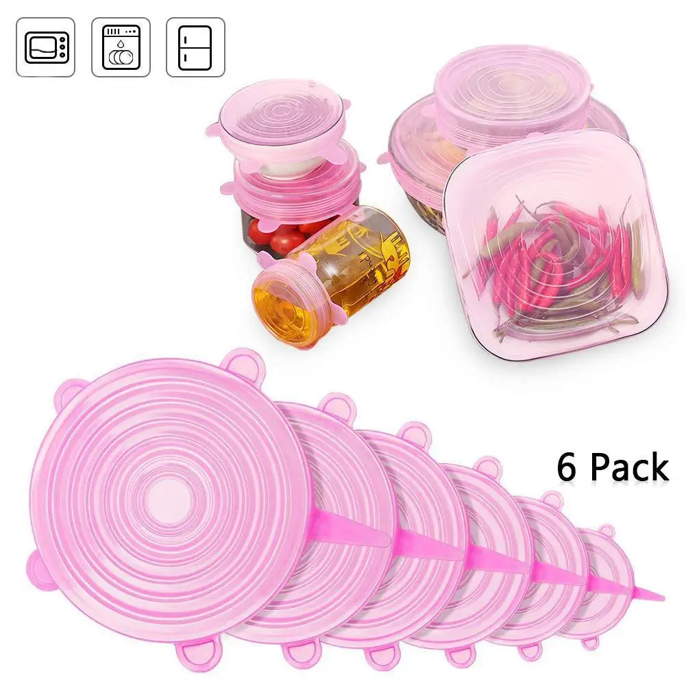 

6Pcs Reusable Silicone Stretch Lids Cover Universal Fresh-Keeping Food Cover Bowl Cover Protector Sealed Lid Kichen Accessories