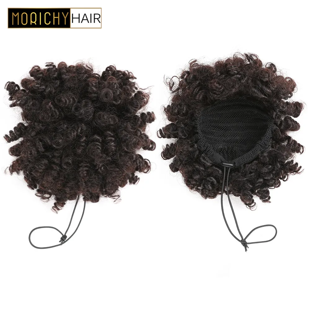

Morichy Brazilian Kinky Curly-Bun Short Ponytails Clip-In Human Hair Extensions Non Remy Hair Natural Black Color For Woman