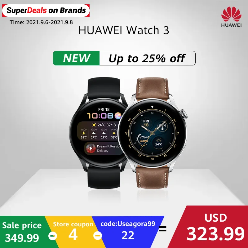 Часы HUAWEI WATCH 3 eSIM для сотовых вызовов часы контроля состояния здоровья на весь