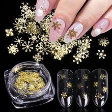 1 коробка для ногтей блестки порошок золотой металлик полые снежные хлопья блестка Блестки для ногтей Снежинка для маникюра кончиков ногтей украшения BE889-1