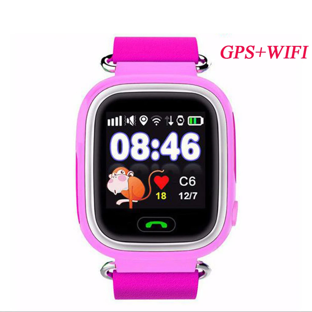 Q90 gps/Wi-Fi Детские умные часы, детские часы для телефона, анти-потеря, сенсорный экран, SOS Вызов, трекер местоположения, умные часы - Цвет: pink  GPS wifi