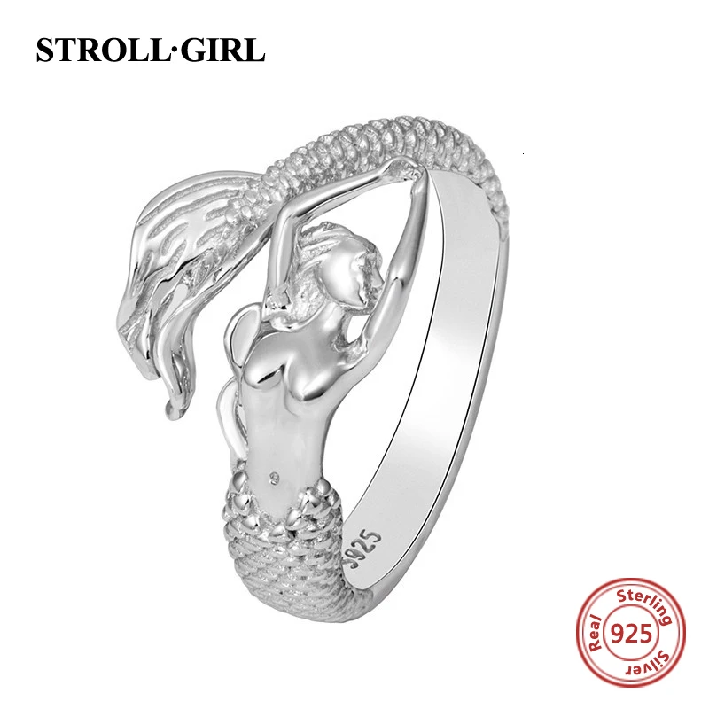 StrollGirl, Стерлинговое Серебро, 925, красивая русалка, регулируемое, открытый размер, кольцо, модное ювелирное изделие для женщин, подарок