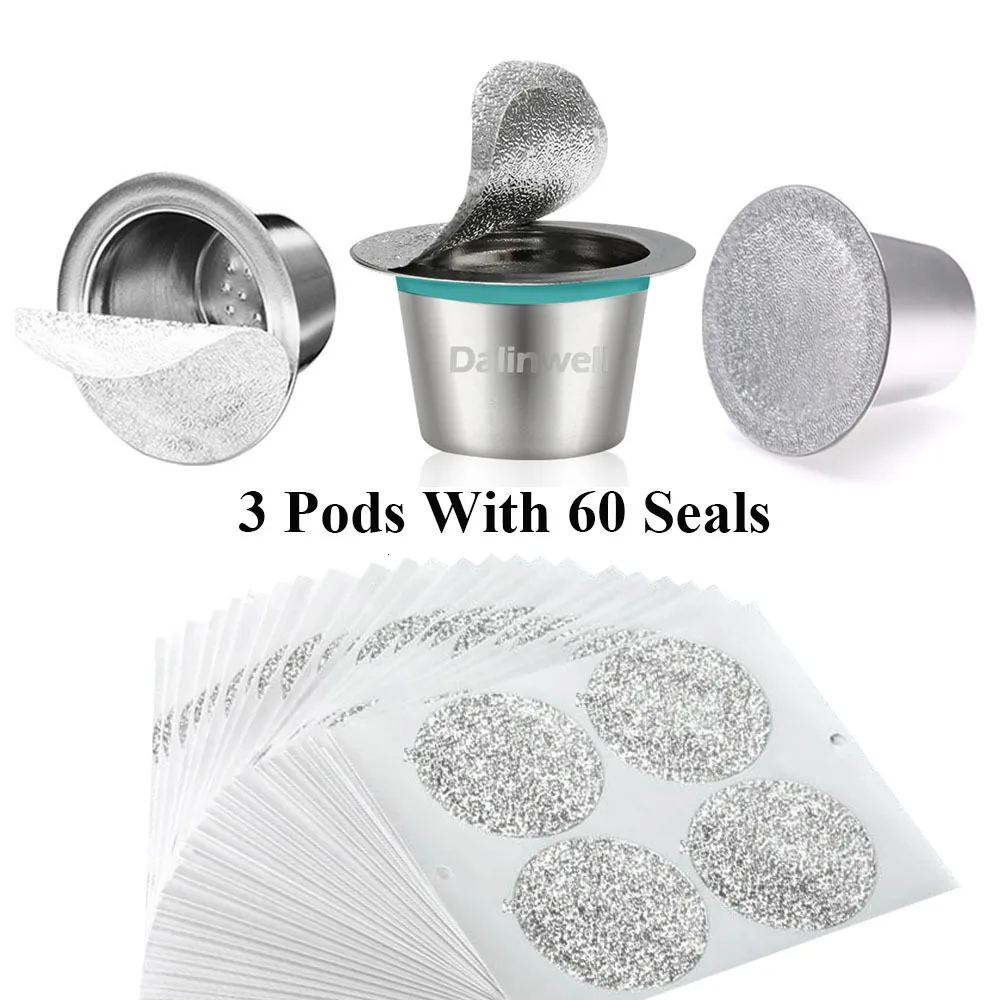 3 Pods 60 Seals 6 шт. Nespresso Reuable кафе Capsula чашка многоразового кофе фильтр Capsula многоразовые De кафе Recargables Nesspreso кофе капельница - Цвет: 3 Pods 60 Seals