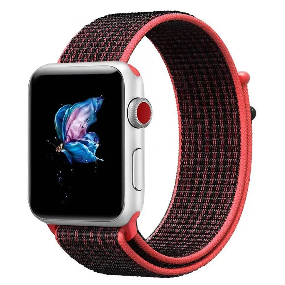 red black Спортивный Браслет-петля для Apple Watch 44 мм 42 мм 40 мм 38 мм светоотражающий тканый нейлоновый ремешок на запястье для iwatch серии 4/3/2/1 - Цвет ремешка: red black