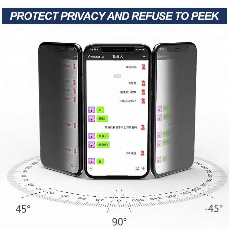 Антишпионское закаленное стекло Защитная пленка для iPhone X XR XS 11 Pro Max 8 7 6 6S Plus 5 5S