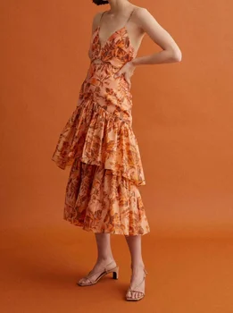 

Top Quality Sexy Dress Long Strap Print Backless Vintage Banquet Celebrity Party Dresses Summer Dresses