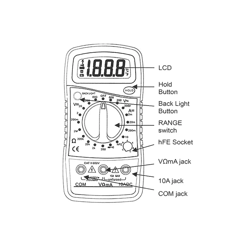 DT830L ЖК-цифровой мультиметр с ЖК-подсветкой AC/DC Амперметр Вольтметр Ом тестер метр мультиметр