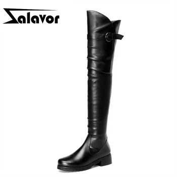 

ZALAVOR Women Over The Knee Boots Genuine Leather Women Shoes Fur Metal Buckle Flats Boots Fashion Sexy Woman Boots Size 34-39