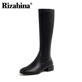 

RIZABINA New Woman Knee High Boots Square Toe Low Heel Woman Winter Warm Shoes Fashion Cool Long Boots Women Size 34-39