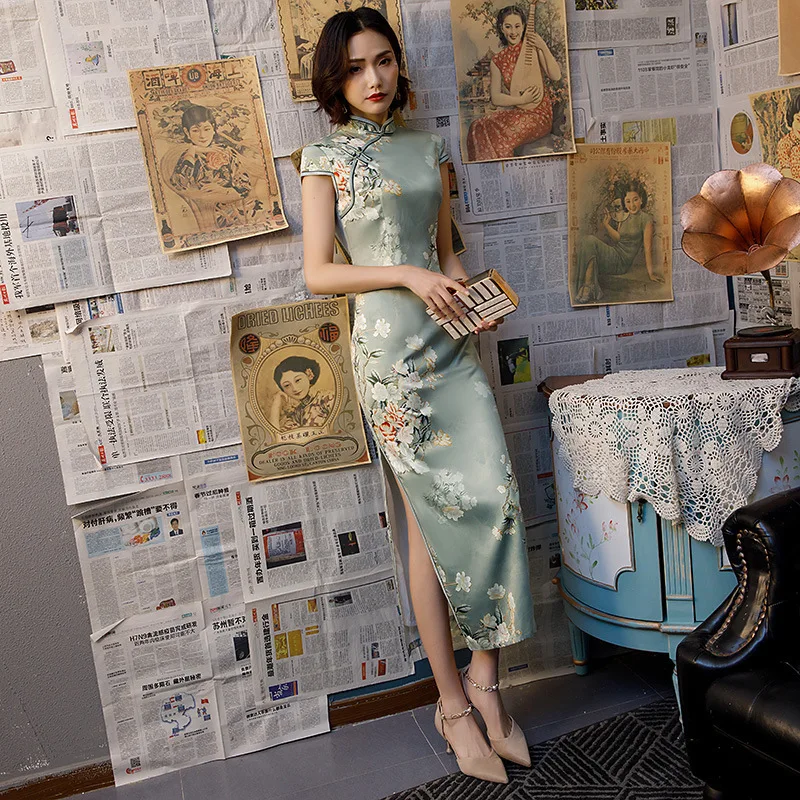 

SHENG COCO Pretty Chinese Dress Qipao Modern Chinese Evening Dress Women Long Silk Cheongsam Party Dress Vestidos Guzheng 4XL