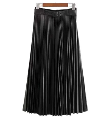 Женская шикарная плиссированная юбка из искусственной кожи с поясом-бабочкой и боковой молнией, базовая Женская Повседневная стильная юбка до середины икры, mujer